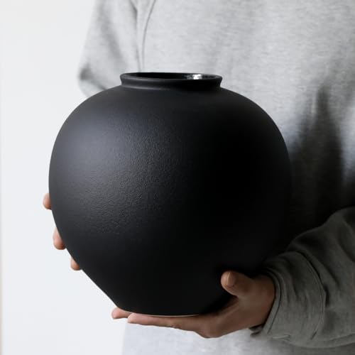 Extra Large Black Ceramic Flower vase Decorative Jar Oversize Modern Centerpiece Table Decorations,Round Shape Rustic Ceramic vases for Home Decor Dining Room(Black, 0807) - color: Black, size: 0807