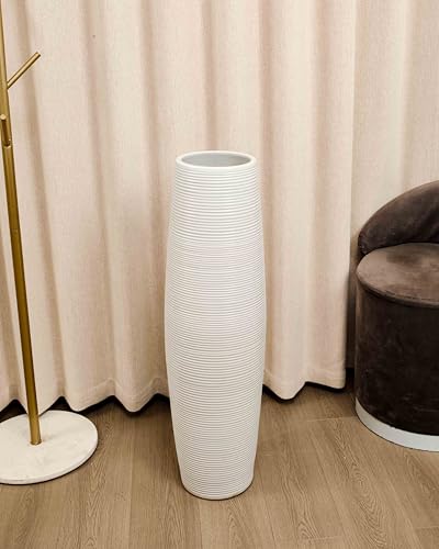 Extra Large 31.5" Floor Vase Modern Minimalist - Handmade Ceramic White Gloss Vase for Entryway, Wedding Decor, Farmhouse Living Room - Fits Tall Stems & Branches (7" Mouth, 9.8" Max Width