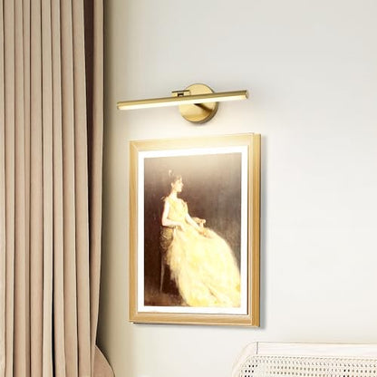 Hardwired Adjustable Lighting Gold Modern LED Picture Lights for Paintings 15.7'' Inch Long Swing Arm Metal Art Lights Warm White 3000K - color: Hard-Wired Brass-round base, size: 15.7inch Dimmable