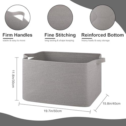 OIASKET 65L Extra Large Blanket Basket Living Room, 19.7"x15.8"x11.8" - color: Light Grey, size: 19.7"x15.8"x11.8"