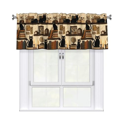 Cats on Bookshelf Abstract Valances for Windows Rod Pocket Curtain Valance 1 Panel Short Curtains for Kitchen Bathroom Living Room Bedroom Window Treatments - color: Cats on Bookshelf
