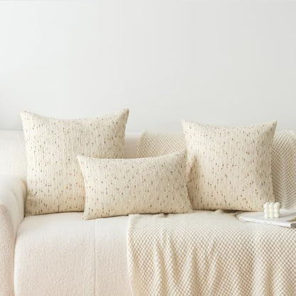 Boho Lumbar Throw Pillow Covers 12 x 20 in Set of 2 - Neutral Farmhouse Meteor Style Fabric Textured Accent Decorative Cushion Case Striped Pillowcase for Sofa, Couch, Beige and Brown - size: 20" x 12" (Pack of 2)