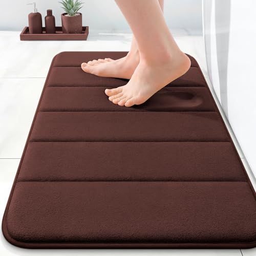 OLANLY Memory Foam Bath Mat 24x16, Super Soft and Absorbent Bathroom Rugs - color: Brown, size: 24" X 16"