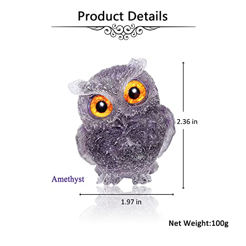Jovivi 2.5" Natural Amethyst Crystal Owl Statue Hand Carved Resin Figurines - color: Amethyst