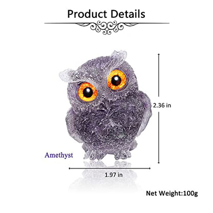 Jovivi 2.5" Natural Amethyst Crystal Owl Statue Hand Carved Resin Figurines - color: Amethyst