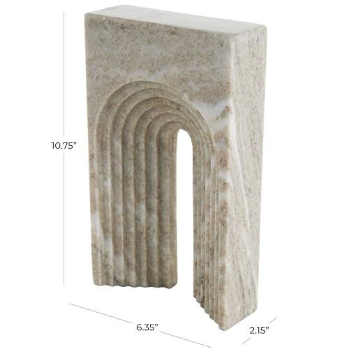 deco 79 Marble Geometric Decorative Sculpture Rectangular Home Decor Statue with Arched Groove Interior, Accent Figurine 6" x 2" x 11", Beige