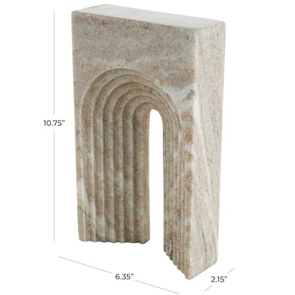 deco 79 Marble Geometric Decorative Sculpture Rectangular Home Decor Statue with Arched Groove Interior, Accent Figurine 6" x 2" x 11", Beige