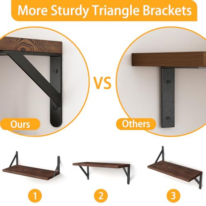 YGEOMER 4 Different Sizes Floating Shelves for Wall, Dark Carbonized Pine - color: Dark Carbonized Brown, size: 16 inches