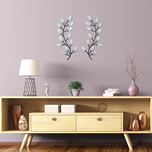 Zhengmy 2 Pcs Metal Leaf Wall Art Vine Branch Decor,Retro White - color: Retro White