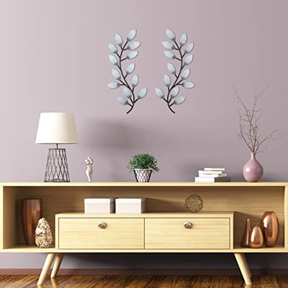 Zhengmy 2 Pcs Metal Leaf Wall Art Vine Branch Decor,Retro White - color: Retro White