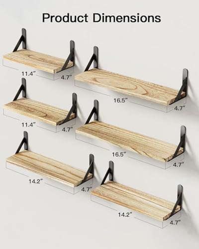 Amada Solid Paulownia Wood Wall Shelves, Medium Size, 6 Pcs, Natural Wood - color: Wooden, size: Medium