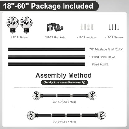 Ceramic Black Curtain Rods for Windows 16 to 60 Inches Drapery Rods - color: Ceramic Black, size: 16"-60"|1 Pack