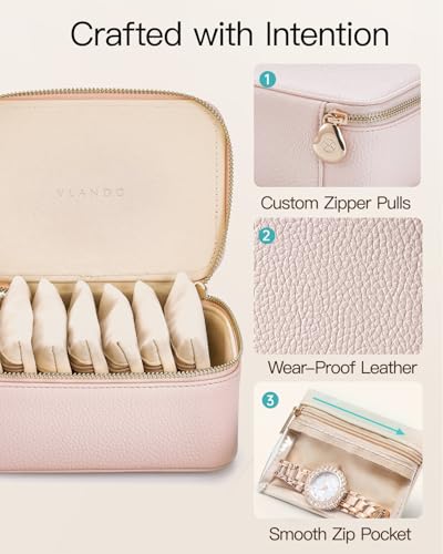 VLANDO Travel Jewelry Case with Clear 8 Velvet Bags,Pink - color: 8PCS-Pink