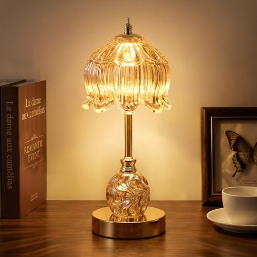 Flower Battery Operated Rechargeable Lamp Cordless, Lily, Amber - color: Amber-Lily