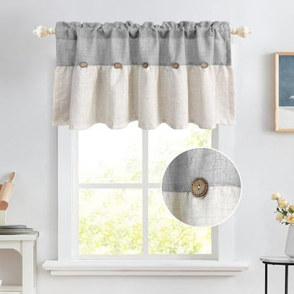 Farmhouse Boho Linen Button Valance for Kitchen Window Dining Room - color: Grey, size: 39"W x 20"L (Pack of 1)