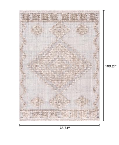Hauteloom Aria Modern Moroccan Medallion Farmhouse Living Room, Bedroom Area Rug - High Low - High Pile Carpet - Cream, Beige, Brown, Beige - 6'7" x 9' - color: Charcoal, Cream, Beige / Ampusungan, size: 6'7" x 9' (Rectangular)