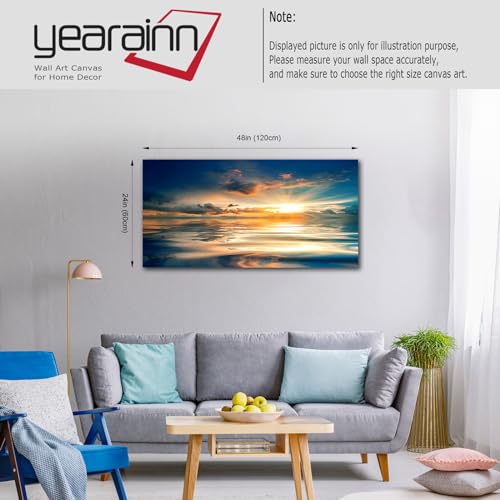 yearainn Sunset Ocean Wall Art, Calm Blue Sea Glow Landscape, 24" x 48" - color: Sunset Calming Ocean, size: 48"L x 24"W