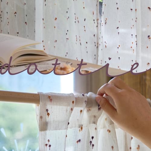jinchan Brown Pom Pom Voile Kitchen Tier Curtains 24 Inches 2 Panels - color: Dottie Amber Bloom, size: 26"W x 24"L (Pack of 2)