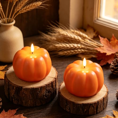 Wondise Fall Decorations Flameless Wax Pumpkin Candles with 6H Timer - color: 1-Orange