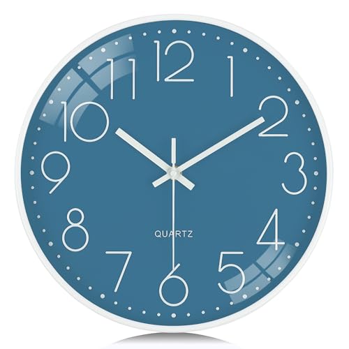 Lafocuse 12 inch Modern Analog Cerulean Blue Wall Clock Battery Operated | Easy to Read 3D Large Numbers, Silent Non Ticking, Accurate, for Bedroom Kitchen Office Home Living Room Decor - color: Cerulean Blue