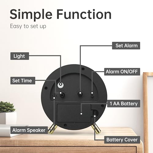 JALL Analog Alarm Clock, 4 inch Super Silent Non Ticking Small Clock with Night Light, Battery Operated, Simple Design, Easy Setting for Office, Bedroom, Bedside, Desk, Teens, Elders, Adult, White - color: White
