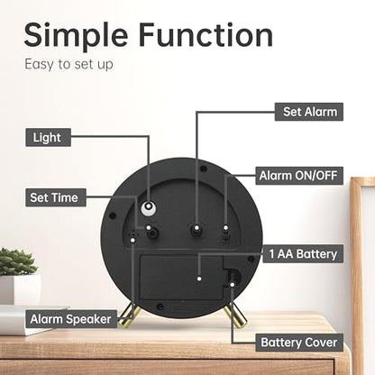 JALL Analog Alarm Clock, 4 inch Super Silent Non Ticking Small Clock with Night Light, Battery Operated, Simple Design, Easy Setting for Office, Bedroom, Bedside, Desk, Teens, Elders, Adult, White - color: White