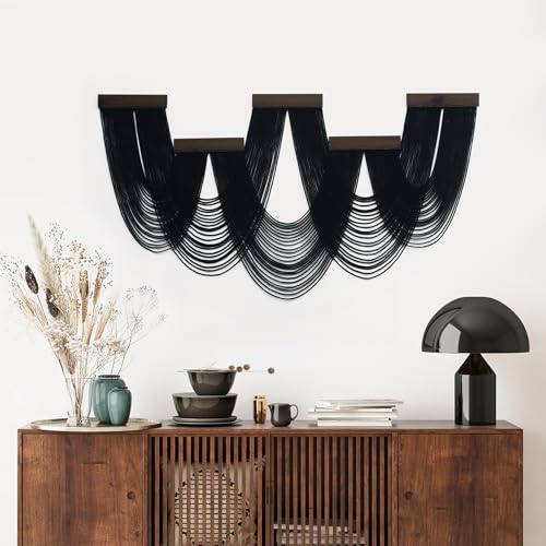 LB Large Macrame Wall Hanging, Black Boho Tapestry Wall Hanging Macrame Wall Art Handmade Yarn Woven Wall Art Modern Home Decor Headboard Wall Decor for Bedroom Living Room Dorm Nursery, 53x28 Inch - color: Black Brown