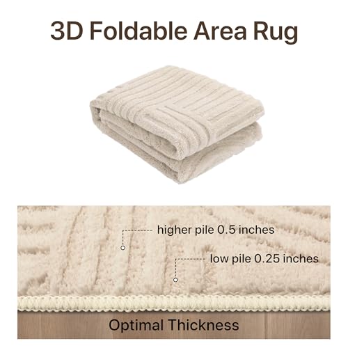 GENIMO Soft 2'6"x8' Runner Rug Non Slip Hallway, Washable 3D High Low Pile - color: Arch Beige, size: 2'6" x 8' (Rectangular)