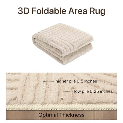 GENIMO Soft 3x5 Washable Rug Small for Entryway, 3D Textured High Low Pile - color: Arch Beige, size: 3' x 5' (Rectangular)