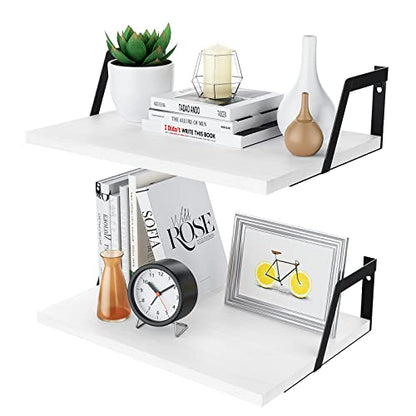 SRIWATANA White Deep Floating Shelves, Set of 2 Wood Wall Shelf Unit - color: Washed White