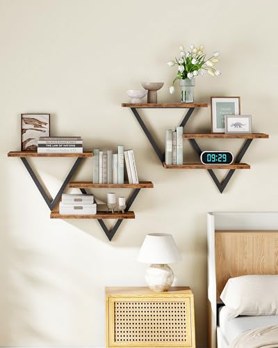 CHOEZON Floating Shelves for Wall, Wall Shelf Set of 2, Hanging Bathroom Shelves, Wall Mounted Storage Shelves for Books & Decor, for Living Room Bedroom Bathroom Kitchen, Rustic Brown TBJ11BF
