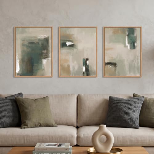Abstract Green Brown Framed Canvas Wall Art,Modern Brush Stoke Wall Decor,Neutral Beige Grey Painting,Rustic Minimalist Artwork for Living Room,Bedroom,Dining Room,Office -12"x16"x3 - color: Abstract Green Brown Wall Art, size: 16"L x 12"W