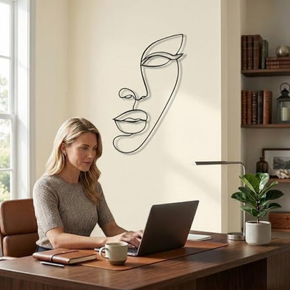 DEKADRON Line Wall Decor, Abstract Face, Minimalist Metal Wall Art, Geometric Metal Wall Decor - size: 24"L x 15"W