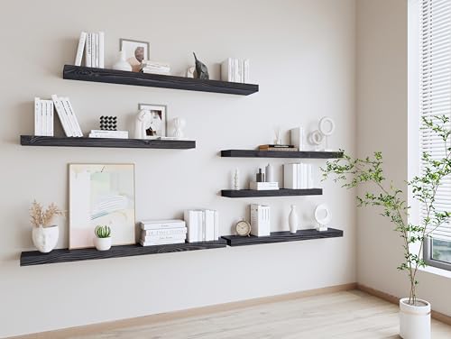 Rusitc Floating Shelves 48 inch Long 8 "deep Set of 2, Heavy Duty Wood Wall Mounted Shelves for Bathroom Living Room Kitchen,Book Shelves with Thickened Hidden Bracket-Black - color: Black, size: 48'' x 8''x 2''(set of 2）