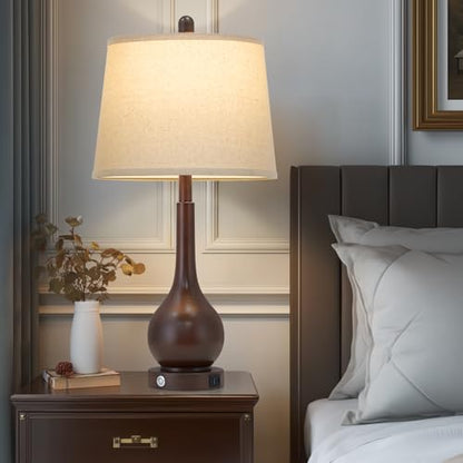 26" Brown Table Lamp Single, Touch Control Bedside Lamp for Bedroom Nightstand, 3-Way Dimmable Farmhouse Lamp for Living Room with Charging Port (1 Pack) - color: Brown - 26"H - 1 Pack