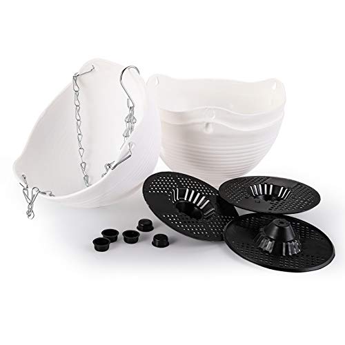 Foraineam 8 Pack White Hanging Planters Self-Watering Indoor Outdoor Garden Flower Plant Pot Containers with Drainer and Hanging Chain