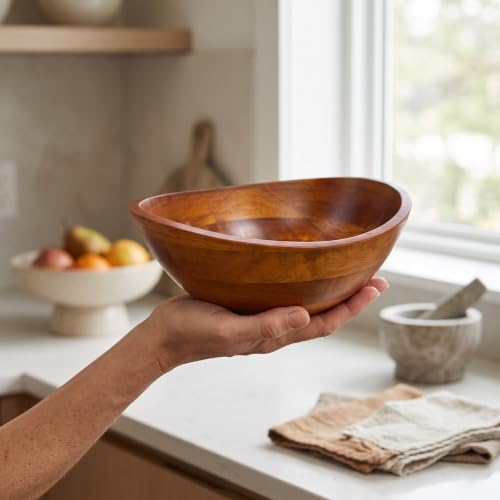 Lipper International Cherry Finished Wavy Rim Serving Bowls for Fruits or Salads, Matte, Small, 7.5" x 7.25" x 3", Set of 4 Bowls - size: Small - Set of 4