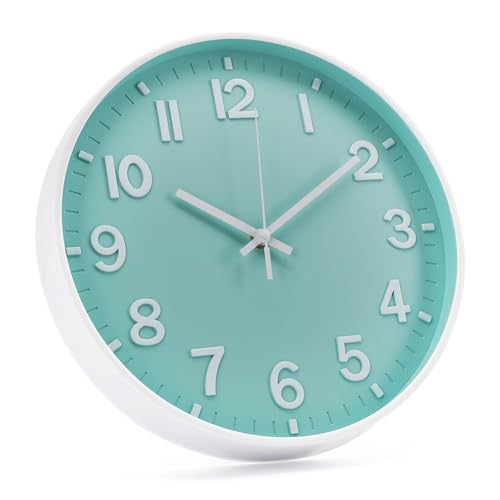 Wall Clock 12 Inch Mint Green Modern Simple Quartz Decorative Clock Non-Ticking Silent Battery Operated Round Wall Clocks Trendy and Practical Best Gift for Living Room Bedroom Kitchen Office - color: Mint Green, size: 12 Inch