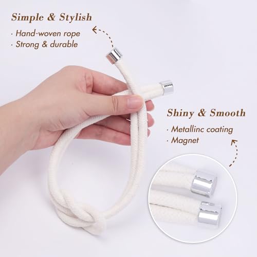 NICEEC 2 Pack Natural Cotton Rope Curtain Tiebacks Elegant Boho Style Magnetic Drape Tie Backs Soft Hand-Woven Rope Curtain Holdbacks for Home & Office Drapery (Cotton knot-02) - color: Cotton Knot-02, size: 2 Pack