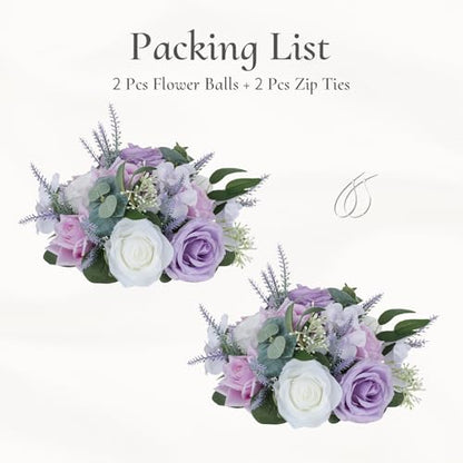 Flower Centerpieces for Wedding Tables: Purple and White, 2Pcs - color: Purple & White, size: 2 PCS