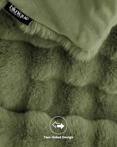 Ultra Soft Cozy Faux Fur Throw Blanket, Fuzzy Plush Thick Bubble Blanket, Oversize Luxury Fluffy Blanket for Couch, Sofa, Bedroom, and Living Room,50x60 Inches,Green - color: Green, size: Throw(50" X 60")