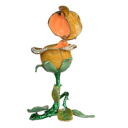 Yellow Rose Trinket Box Hinged Hand-Painted Enameled Figurine Collectible Jewelry Box Ring Holder - color: Yellow Rose