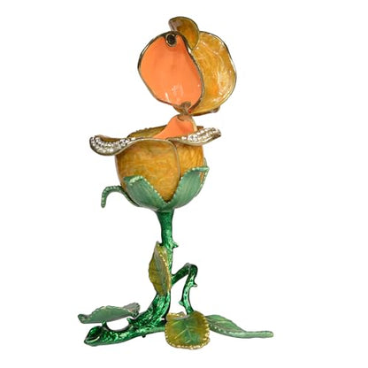 Yellow Rose Trinket Box Hinged Hand-Painted Enameled Figurine Collectible Jewelry Box Ring Holder - color: Yellow Rose