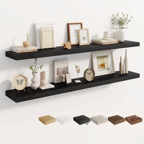 Dreamland 55 Inches Wall Mounted Wood Floating Shelves, Black, 2 Pack - color: Black, size: 55in