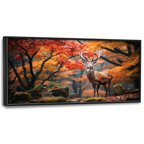 Framed Large Pictures Wall Art for Living Room, Forest Deer Oversized Wall Decor Elk Animal Canvas Print Painting Modern Extra Large Framed Artwork for Bedroom Office 60"x30" - color: Deer, size: 60"L x 30"W