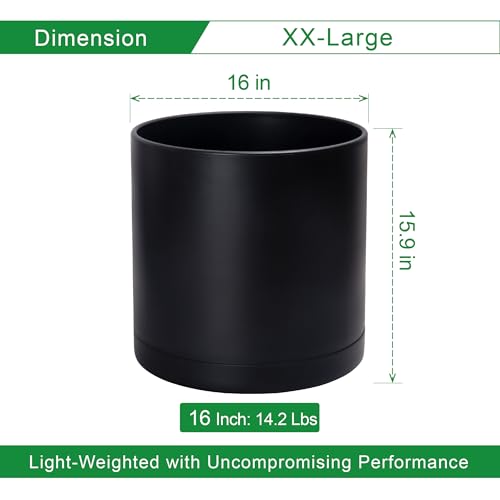 D'vine Dev Plastic Planter Pot with Saucer, 16 in, Black, 74-X-B-5 - color: Matte Black, size: 16"