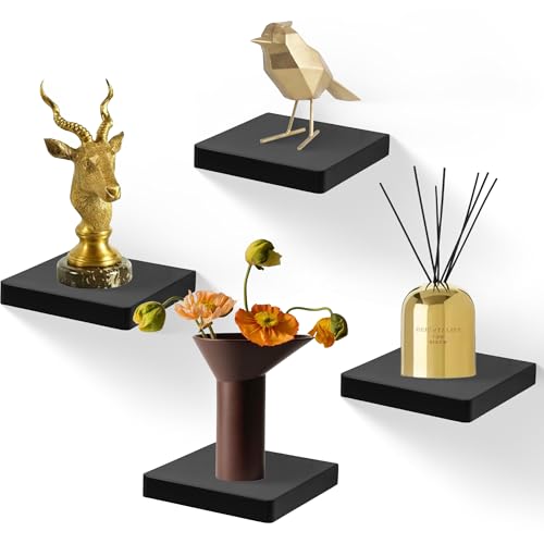 Small Floating Shelves for Wall Set of 4, 6 Inch Square Shelves,Black - color: Black, size: 6 Inch-4 Pcs