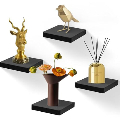 Small Floating Shelves for Wall Set of 4, 6 Inch Square Shelves,Black - color: Black, size: 6 Inch-4 Pcs