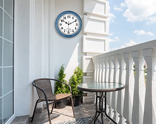 zyzamay 12 Inch Indoor Outdoor Battery Operated Wall Clocks, Blue - color: Blue