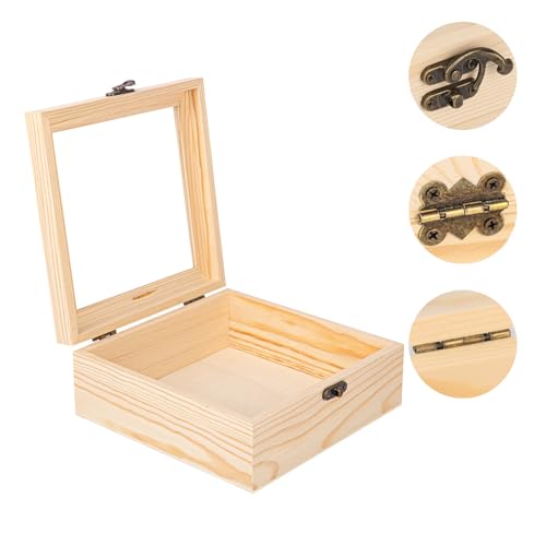 6 Pack Wood Box with Glass Lid, 7.09 x 7.09 x 2.76 inch Wooden Display Box with Hinged Lid for DIY Craft, Collectibles - size: 6 Pack 7.09 x 7.09 x 2.76 inch
